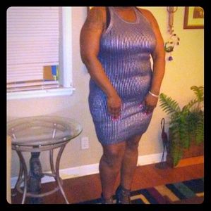 Metalic sweater dress w/ back cutout size large ..